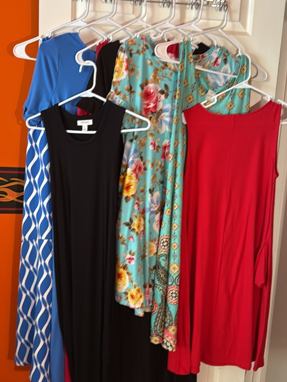 Multiples Sleeveless Dresses in Blue, Black, Turquoise Floral and Red